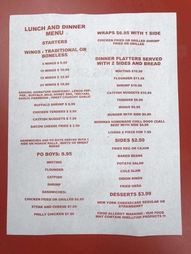 SNACKBAR FISH & WING SPOT Updated September 2024 1200 E Bessemer