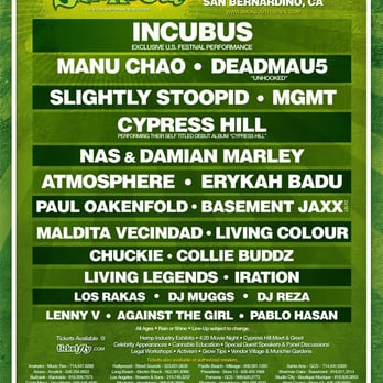 Cypress Hill Smokeout - 2010 Smokeout line-up, courtesy of some website. - Music Venues Near Me - San Bernardino, California Cypress Hill Smokeout - 2010 Smokeout line-up, courtesy of some website. - Music Venues Near Me - San Bernardino, California