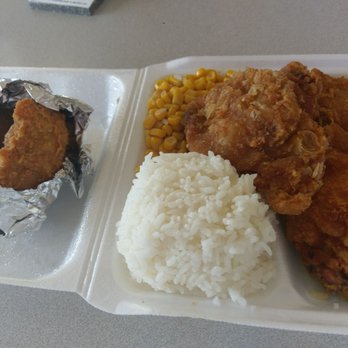 KJ's Local Grindz - Five piece fried chicken plate with the corn as my option. Check out the dry rice.. there's 3,247 grains right there you can individually - Chicken Shop Near Me - Kaneohe, Hawaii KJ's Local Grindz - Five piece fried chicken plate with the corn as my option. Check out the dry rice.. there's 3,247 grains right there you can individually - Chicken Shop Near Me - Kaneohe, Hawaii