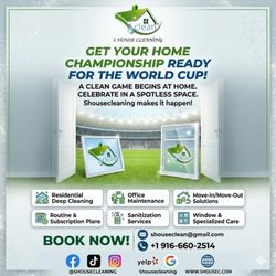S House Cleaning - Start the World Cup with a clean house E-Mail:shouseclean@gmail.com
Phone:+19166602514