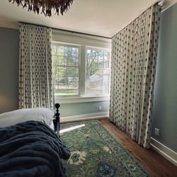 The Woven Window - Corner window drapery at custom build in upper Wisconsin