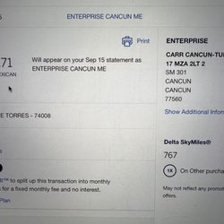 Enterprise Rent A Car - American Express exchange rate was great, under 17 pesos per US$.