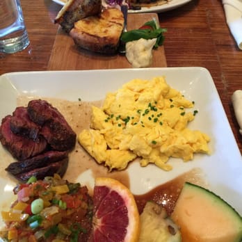 Grace's Table - Steak and Eggs with Potato Pancake and fruit + Fish Tacos and the Best Part was the Cornbread!!! - New American Near Me - Napa, California