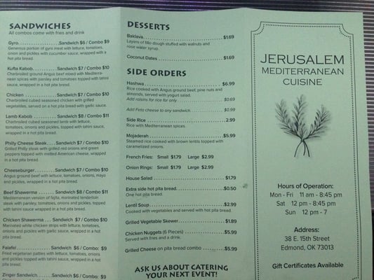 Menu photo 8 Jerusalem Mediterranean Cuisine Edmond, OK Menu photo 8 Jerusalem Mediterranean Cuisine Edmond, OK