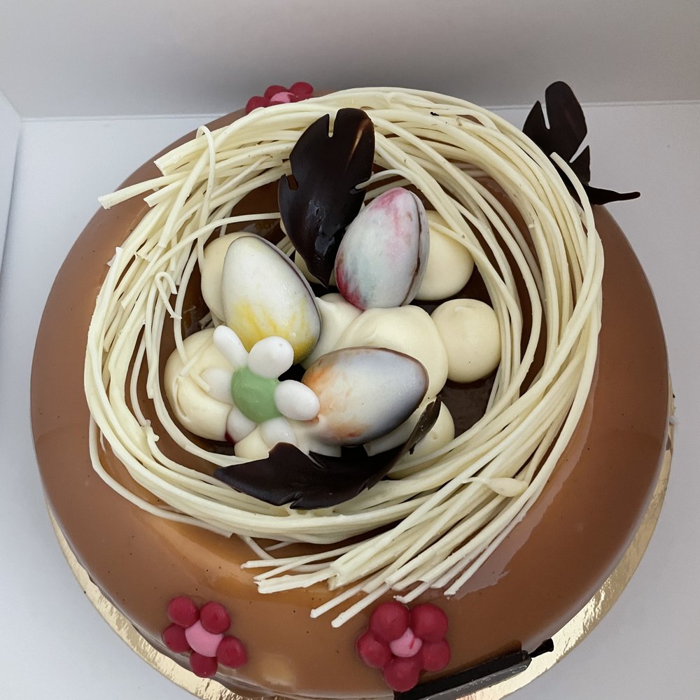 Easter dulce de leche cake with passion fruit filling