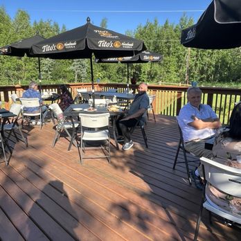 Turtle Club - Back patio from an angle where the eyesores outside are minimized. - Seafood Near Me - Fairbanks, Alaska