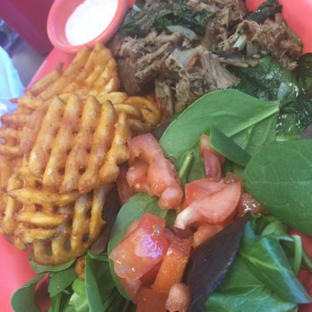 Kountry Style Kitchen Restaurant - Kalua Pig Plate, salad, and waffle fries. (Should come with rice) - Breakfast & Brunch Near Me - Ewa Beach, Hawaii Kountry Style Kitchen Restaurant - Kalua Pig Plate, salad, and waffle fries. (Should come with rice) - Breakfast & Brunch Near Me - Ewa Beach, Hawaii