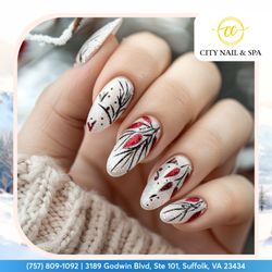 City Nail Spa 2 - Holiday manicure with gentle sparkle accents.