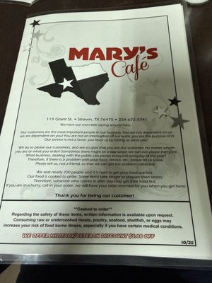 Menu photo 6 Mary's Cafe Strawn, TX
