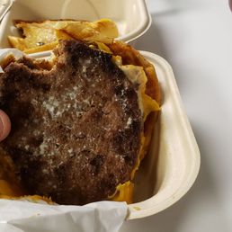 Double cheeseburger to show size of meat... a lovely 1/3lbs per patty. Double cheeseburger to show size of meat... a lovely 1/3lbs per patty.