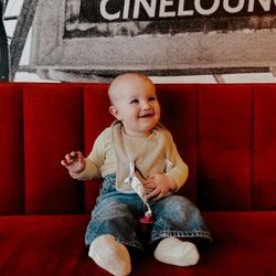 Cinelounge - Our baby loved the velvet couch while we waited for the movie to start as we arrived super early!