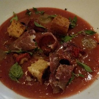 Arroyo Vino - Delicious special soup with tomato sauce mixed with strawberries and meat and other items made for a unique flavor - New American Near Me - Santa Fe, New Mexico Arroyo Vino - Delicious special soup with tomato sauce mixed with strawberries and meat and other items made for a unique flavor - New American Near Me - Santa Fe, New Mexico