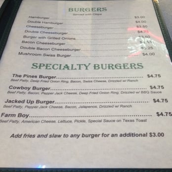 Pines - a menu for a burger restaurant - Restaurants Near Me - Quincy, Ohio