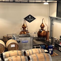 Two Roads Brewing - Copper stills waiting for the aging process