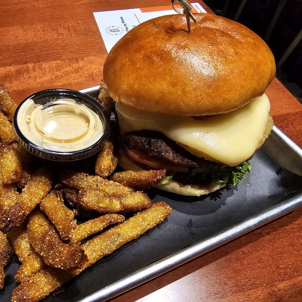 Brown Bag Burger - Hawaiian burger, with fried pickles - Burgers Near Me - Flagstaff, Arizona Brown Bag Burger - Hawaiian burger, with fried pickles - Burgers Near Me - Flagstaff, Arizona