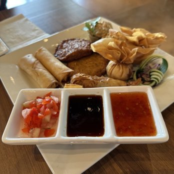 Thaicoon - The thaicoon sampler!! A couple things I didn't care for. Next time we'll stick with the egg rolls!! - Thai Near Me - Katy, Texas