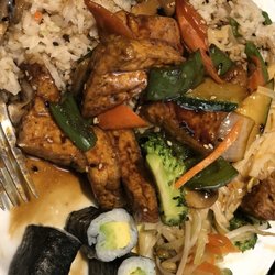 Thai & Rice - Veggie fried rice, Thai Noddles w/ veggies and tofu and avocado Sushi roll!