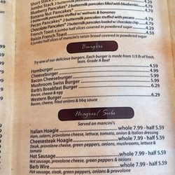 Barb's Country Junction Cafe - Barb's menu