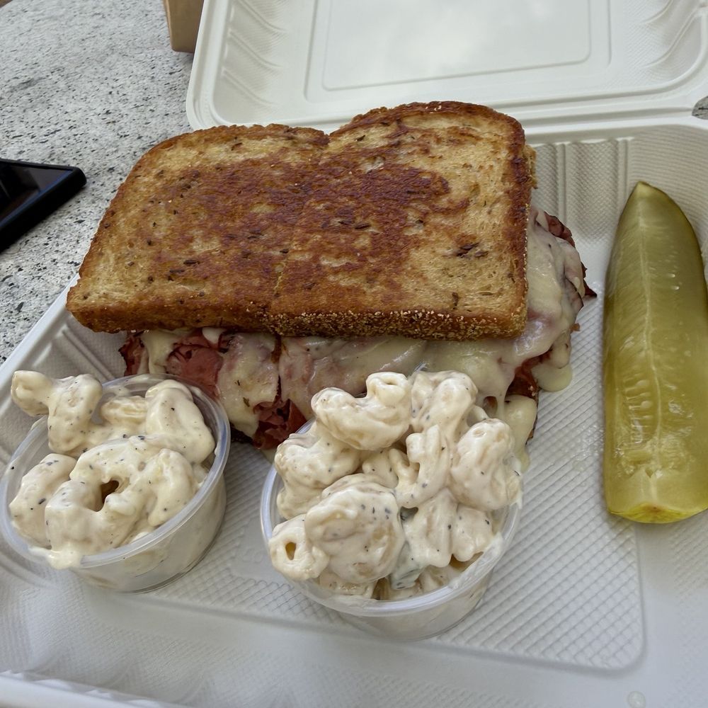 The New Yorker Deli - Pastrami sandwich sans sauerkraut. Macaroni salad and pickle included. - Delis Near Me - Sacramento, California