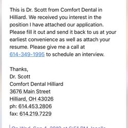 Comfort Dental - Hilliard - My interview letter.