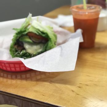 Fresh Twisted Cafe - Fresh carrot juice and lettuce wrap burger, could of been cooked less but was tasty - Coffee & Tea Near Me - Chico, California Fresh Twisted Cafe - Fresh carrot juice and lettuce wrap burger, could of been cooked less but was tasty - Coffee & Tea Near Me - Chico, California