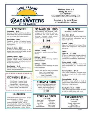 Menu photo 2 The Backwaters At The Landing Valley, AL Menu photo 2 The Backwaters At The Landing Valley, AL