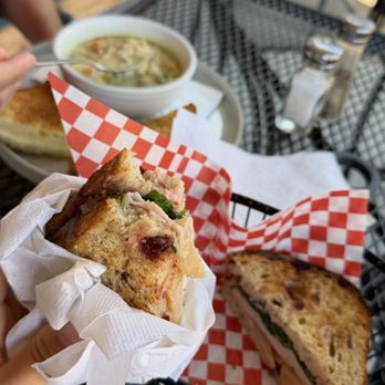Artisan Eats Cafe & Fine Foods - Turkey Apple Brie on sourdough sandwich and the chicken soup and grilled cheese combo - French Near Me - Bowen Island, British Columbia Artisan Eats Cafe & Fine Foods - Turkey Apple Brie on sourdough sandwich and the chicken soup and grilled cheese combo - French Near Me - Bowen Island, British Columbia