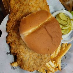 Westside Bar & Grille - Fried Tenderloin, fries and extra pickles