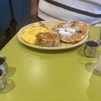 Snooze, an A.M. Eatery - Denver omelet with a side blueberry pancake! - Breakfast & Brunch Near Me - Cedar Park, Texas Snooze, an A.M. Eatery - Denver omelet with a side blueberry pancake! - Breakfast & Brunch Near Me - Cedar Park, Texas