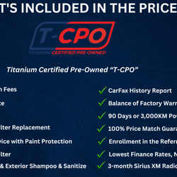 Titanium Auto - T-CPO
Titanium Certified Pre-Owned.
What's Included in the price