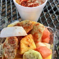 Mixed fruit with cactus fruit (prickly pear) or.Mexican corn $4 each