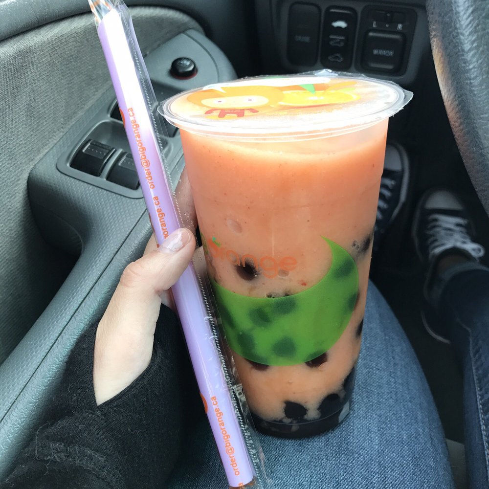 Big Orange - Mango Strawberry smoothie with tapioca pearls - Bubble Tea Near Me - Bellingham, Washington Big Orange - Mango Strawberry smoothie with tapioca pearls - Bubble Tea Near Me - Bellingham, Washington