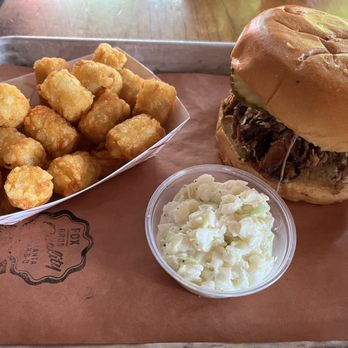 Fox Bros. Bar-B-Q - Pulled Pork, Tater Tots and slaw - Barbeque Near Me - Atlanta, Georgia Fox Bros. Bar-B-Q - Pulled Pork, Tater Tots and slaw - Barbeque Near Me - Atlanta, Georgia