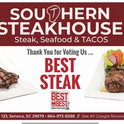 Southern Steakhouse - Best steak 2023 and 2024 from local news paper poll