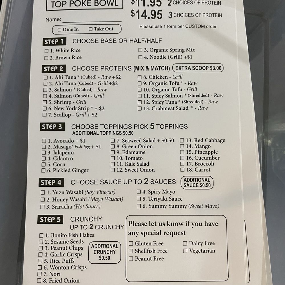 Poke check off menu as of 2/8/24 Poke check off menu as of 2/8/24