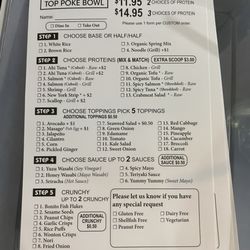 T-op Poke Bowl - Poke check off menu as of 2/8/24