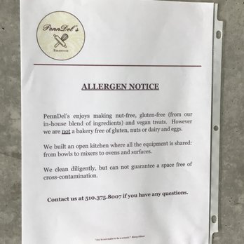 PennDel’s Bakehouse - Allergen notice at PennDel's Bakehouse in El Cerrito. - Bakeries Near Me - El Cerrito, California