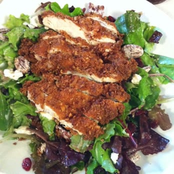 Sundae Cafe - Pecan encrusted chicken with goat cheese, cranberries, honey pecans and vinaigrette. - Seafood Near Me - Tybee Island, Georgia Sundae Cafe - Pecan encrusted chicken with goat cheese, cranberries, honey pecans and vinaigrette. - Seafood Near Me - Tybee Island, Georgia