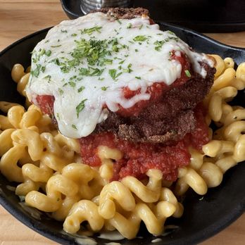 Cabin Boys Brewpub - Mac of the Moment: chicken parm with spicy marinara - Brewpubs Near Me - Tulsa, Oklahoma Cabin Boys Brewpub - Mac of the Moment: chicken parm with spicy marinara - Brewpubs Near Me - Tulsa, Oklahoma