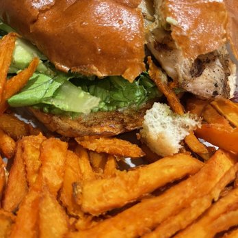Slanted Tree Kitchen & Taproom - Grilled Chicken Sandwich and Sweet Potato Fries - Burgers Near Me - Fairfield, California Slanted Tree Kitchen & Taproom - Grilled Chicken Sandwich and Sweet Potato Fries - Burgers Near Me - Fairfield, California