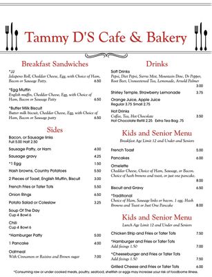 Menu photo 3 Tammy D's Cafe & Bakery Mulino, OR