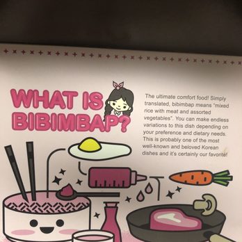 2 Korean Girls - Back of box, explaining what Bibimbap is - Korean Near Me