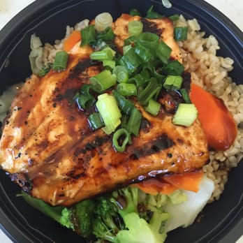 WaBa Grill - Salmon bowl - around 6 oz. salmon, brown rice, veggies - $9. - Fast Food Near Me - Orange, California