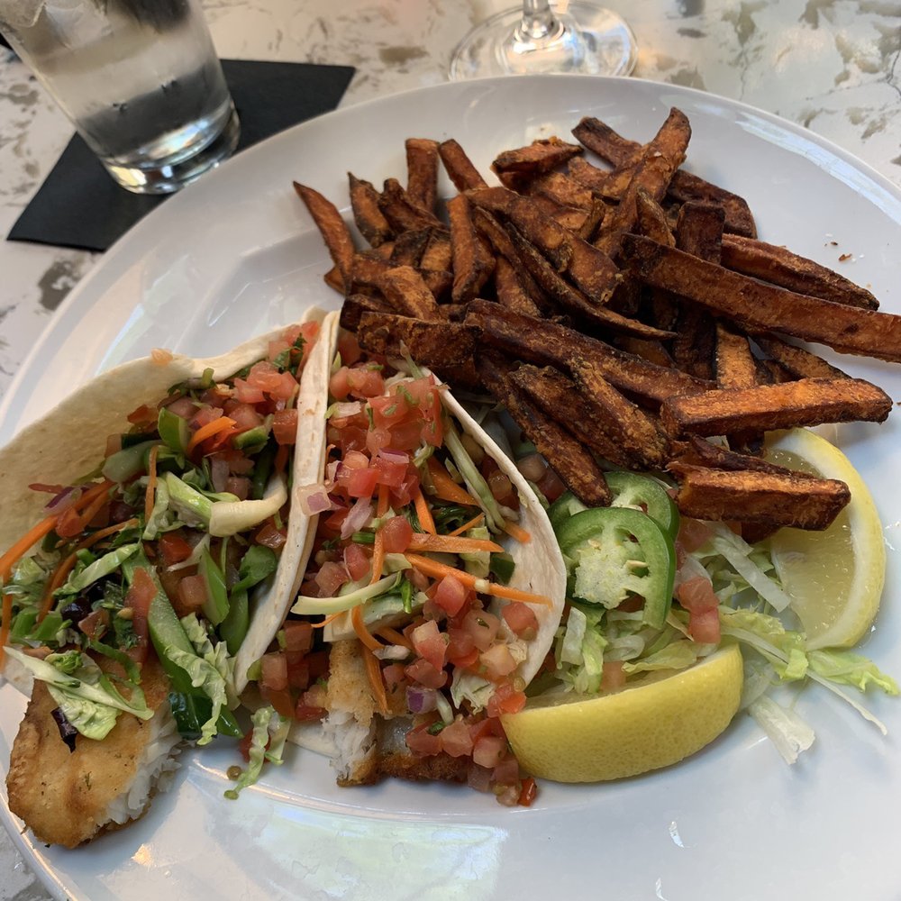 AiRECRAFT Grill - Baja fish tacos with sweet potato fries. They forgot my chipotle lime sauce but I ended up having it on the side. - American Near Me - Bloomington, Minnesota