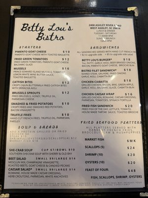 Menu photo 2 Betty Lou's Bistro Charleston, SC
