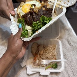 Steamed rice & chicken & beef & fried egg