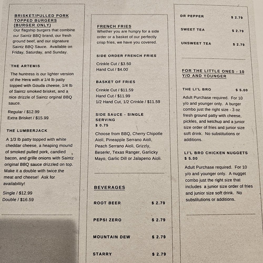 The Beard and Buns Burger - Menu pg 5. The menu items have wonderfully descriptive labels. I wondered if they used a novelist? - Burgers Near Me - Camden, Arkansas