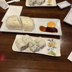 Japanese burrito, crab roll, and California roll.