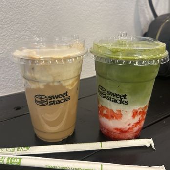 Sweet Stacks - Strawberry Matcha Banana Creme Latte - Pancakes Near Me - Fort Worth, Texas