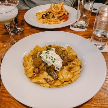The Tavern - a plate of pasta with mushrooms and sour cream - American Near Me - Tulsa, Oklahoma The Tavern - a plate of pasta with mushrooms and sour cream - American Near Me - Tulsa, Oklahoma